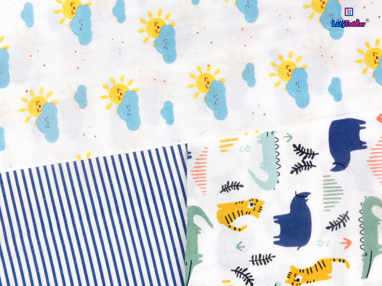 Flannel Swaddle Set of 3 - Blue Line - Rhino - Sun