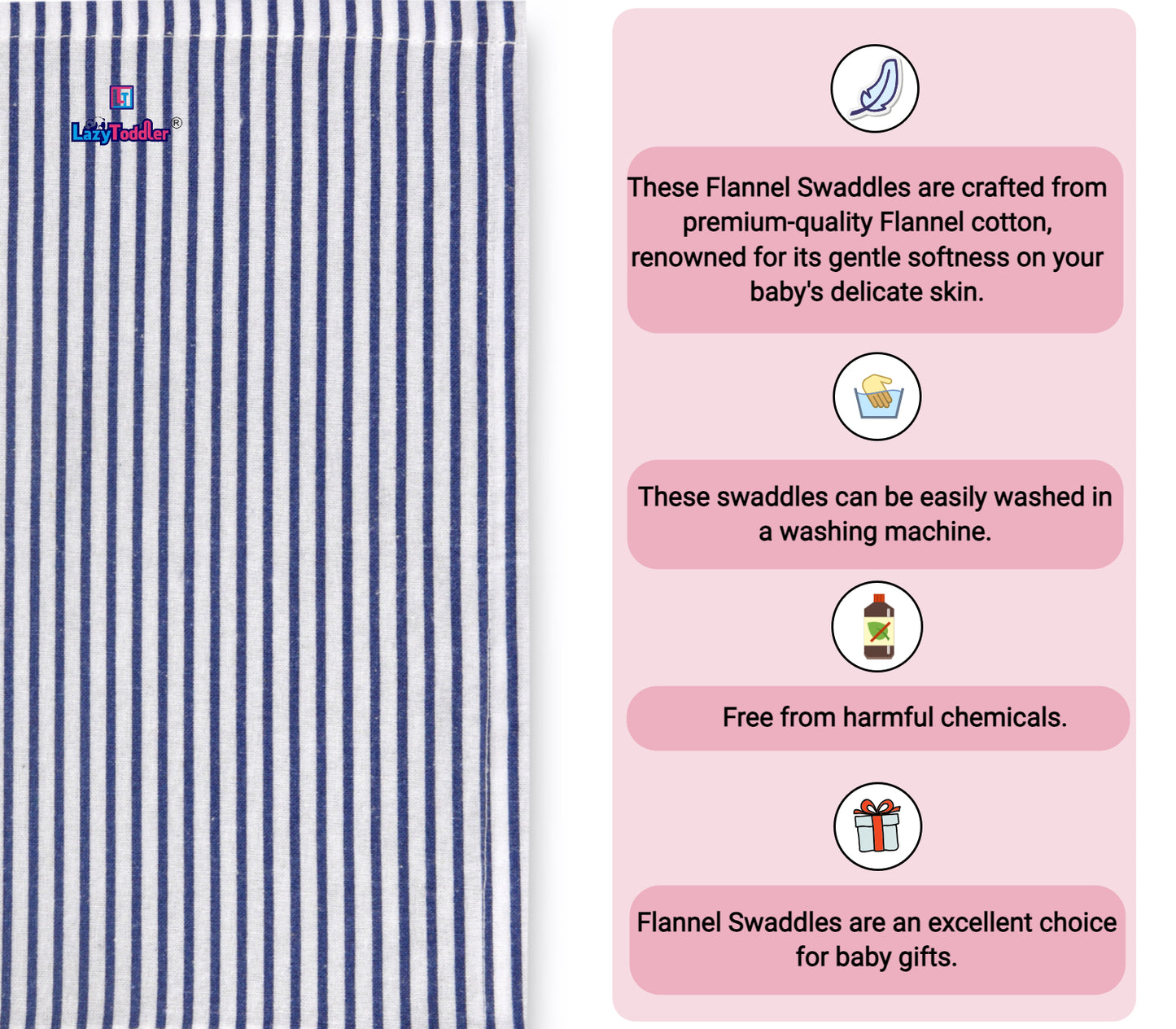 Flannel Swaddle Set of 3 - Blue Line - Rhino - Sun