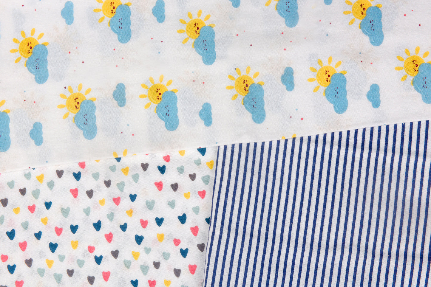 Flannel Swaddle Set of 3 - Heart- Blue Line - Sun