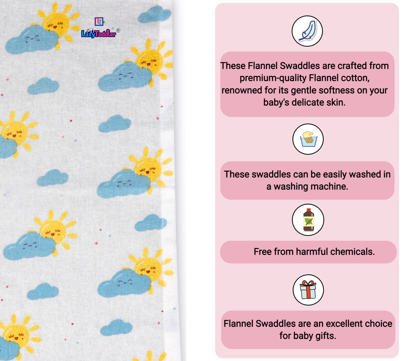 Flannel Swaddle Set of 3 - Heart- Blue Line - Sun