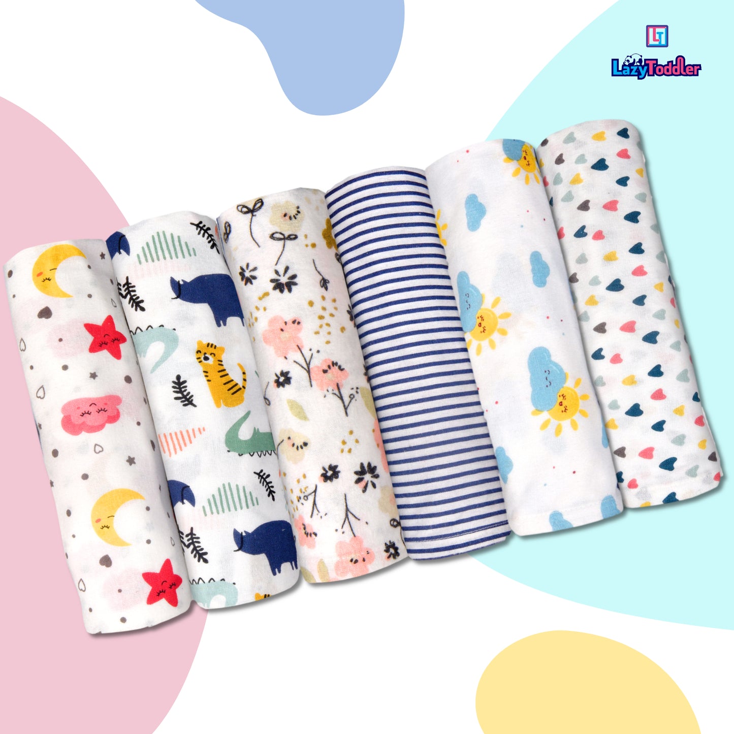 Flannel Swaddle Set of 3 - Heart- Blue Line - Sun