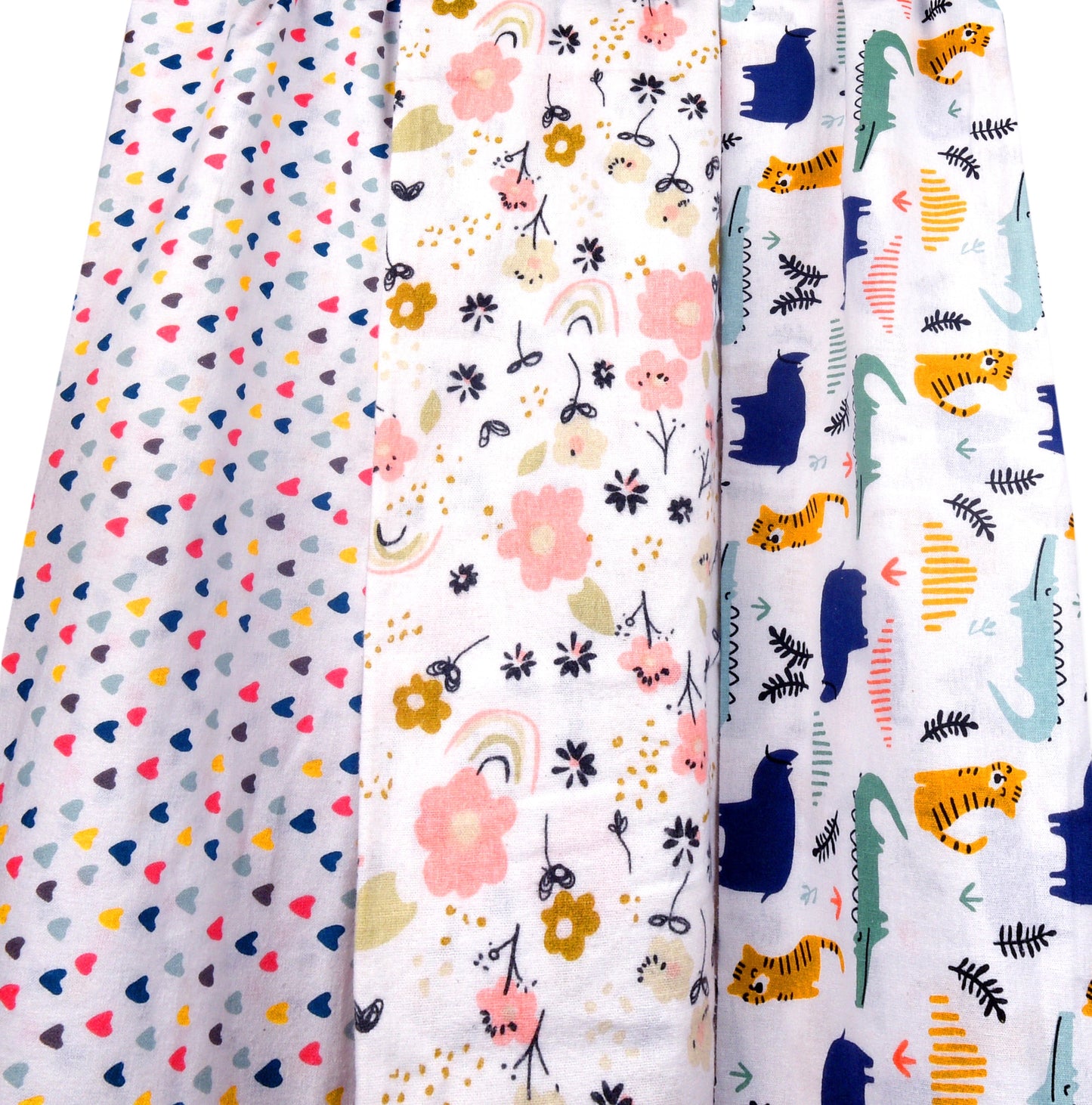 Flannel Swaddle Set of 3 - Heart - Flower - Rhino
