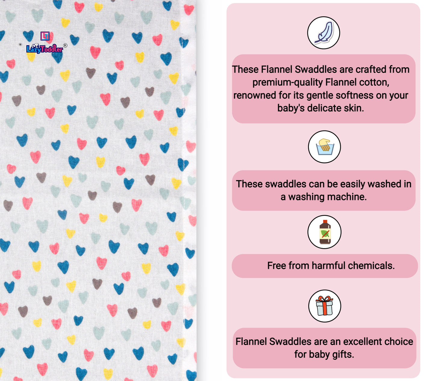 Flannel Swaddle Set of 3 - Heart - Flower - Rhino
