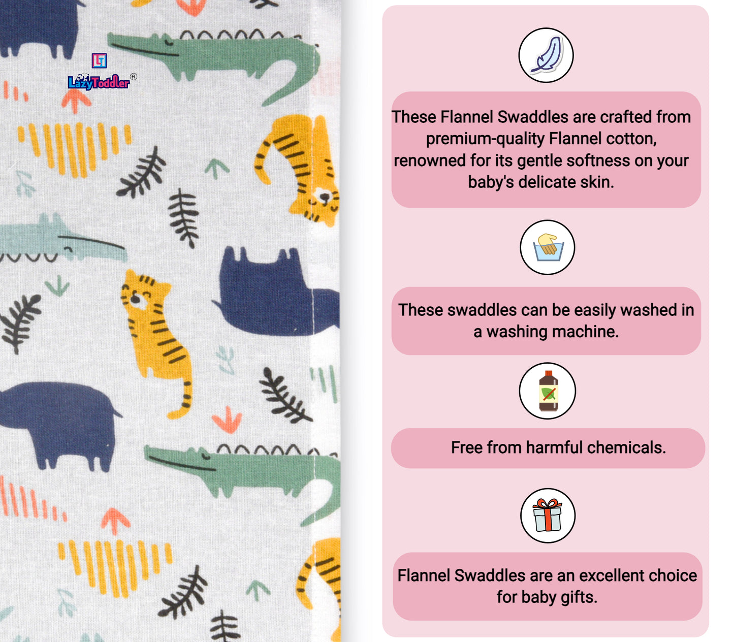 Wild Safari - Rhino Jungle Flannel Swaddle Blanket