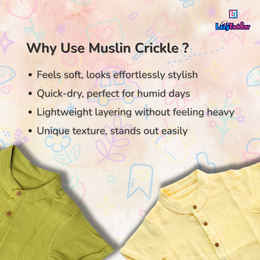 LazyToddler Crinkle Muslin Half Shirt – Soft & Breathable Cotton (Pista Green)