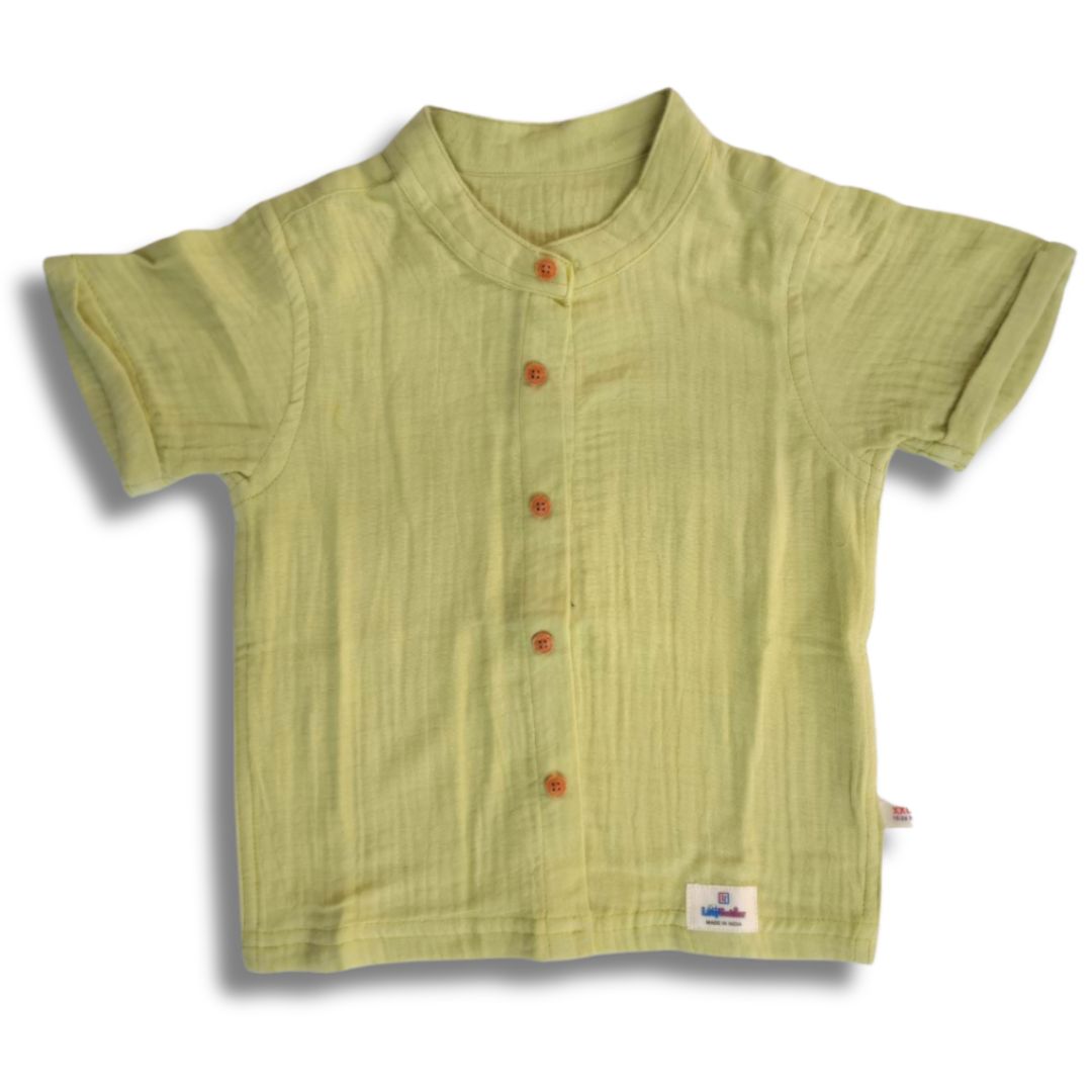 LazyToddler Crinkle Muslin Half Shirt – Soft & Breathable Cotton (Sea Green)