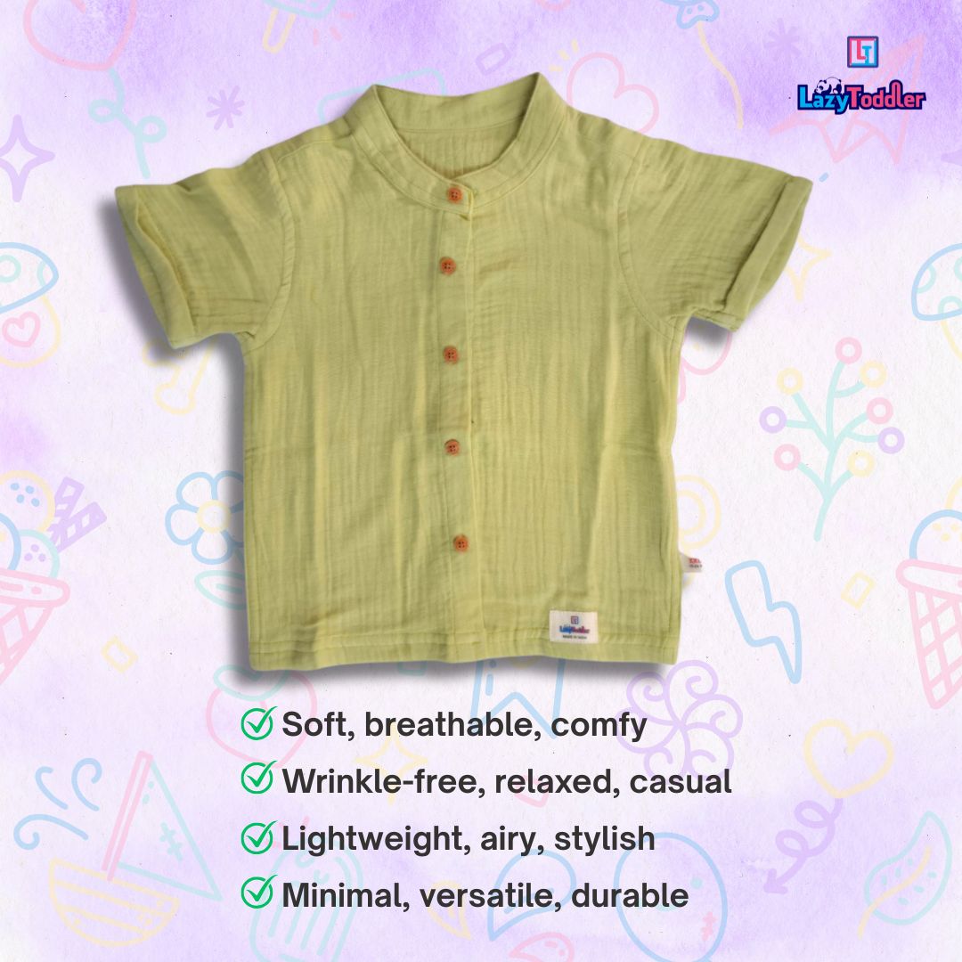 LazyToddler Crinkle Muslin Half Shirt – Soft & Breathable Cotton (Sea Green)