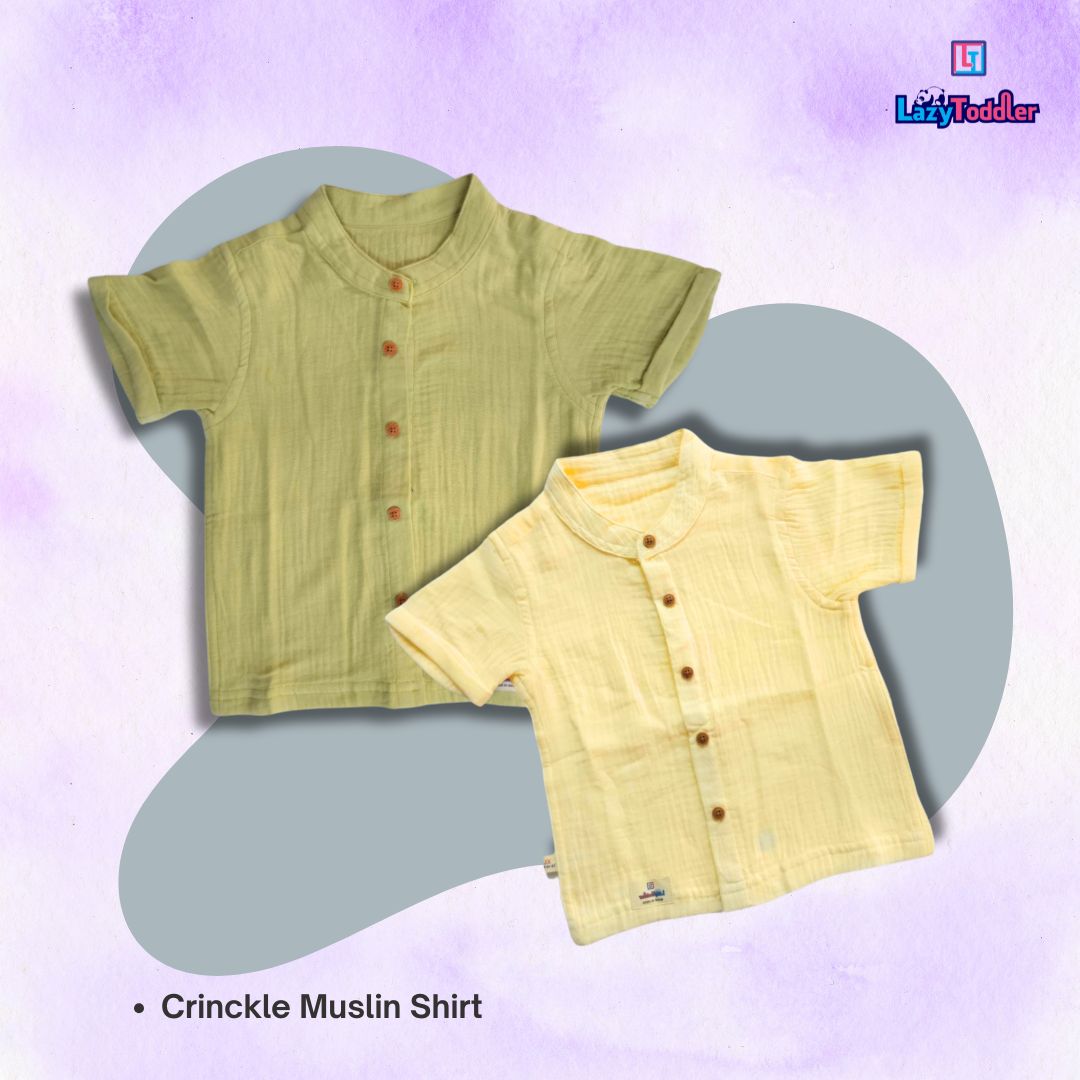 LazyToddler Crinkle Muslin Half Shirt – Soft & Breathable Cotton (Sea Green)