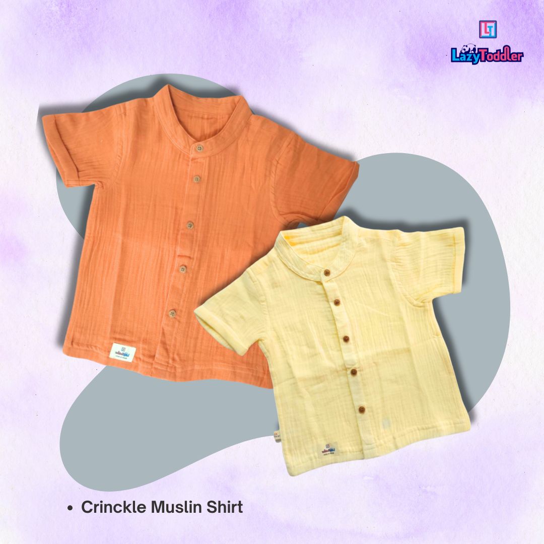 LazyToddler Crinkle Muslin Half Shirt – Soft & Breathable Cotton (Pastel Maroon)