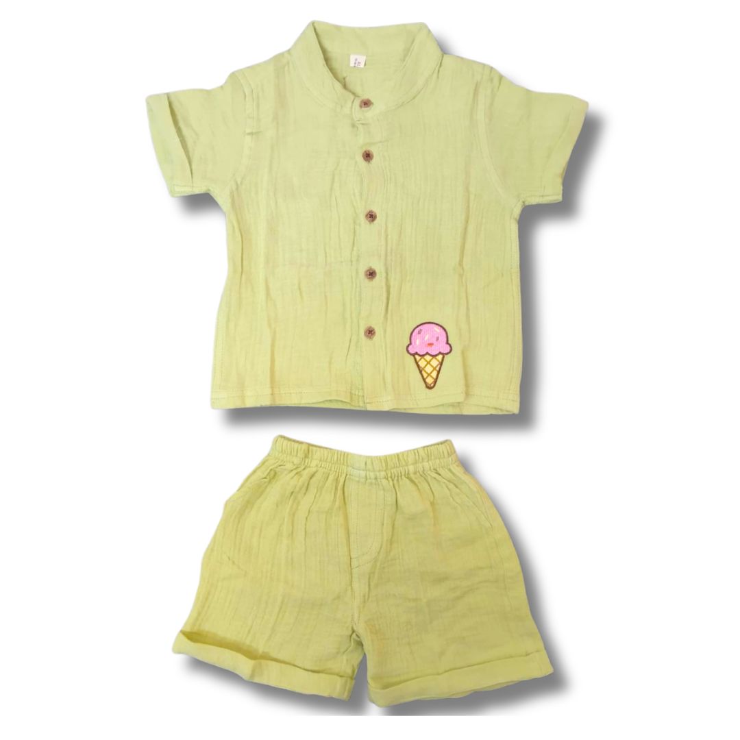 LazyToddler Crinkle Muslin Night Half Suit – Soft & Breathable (Pista Green)