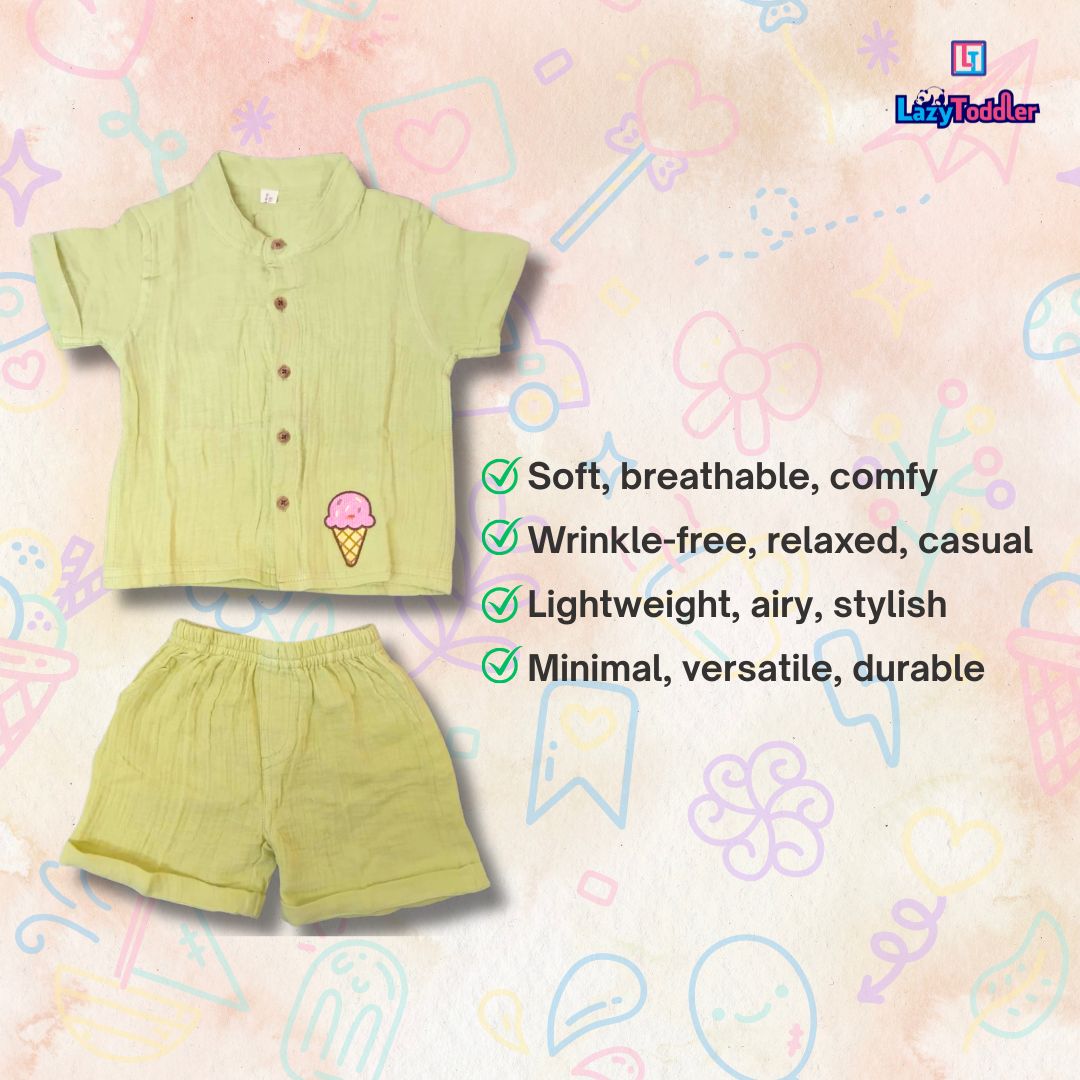 LazyToddler Crinkle Muslin Night Half Suit – Soft & Breathable (Pista Green)
