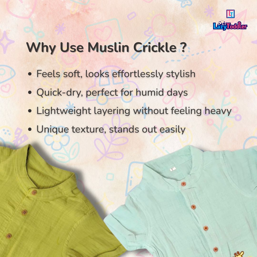 LazyToddler Crinkle Muslin Night Half Suit – Soft & Breathable (Pista Green)