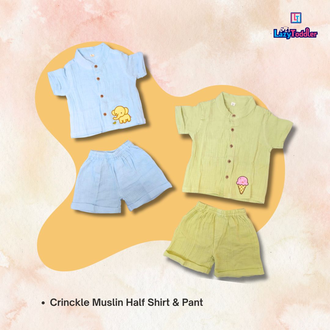 LazyToddler Crinkle Muslin Night Half Suit – Soft & Breathable (Pista Green)