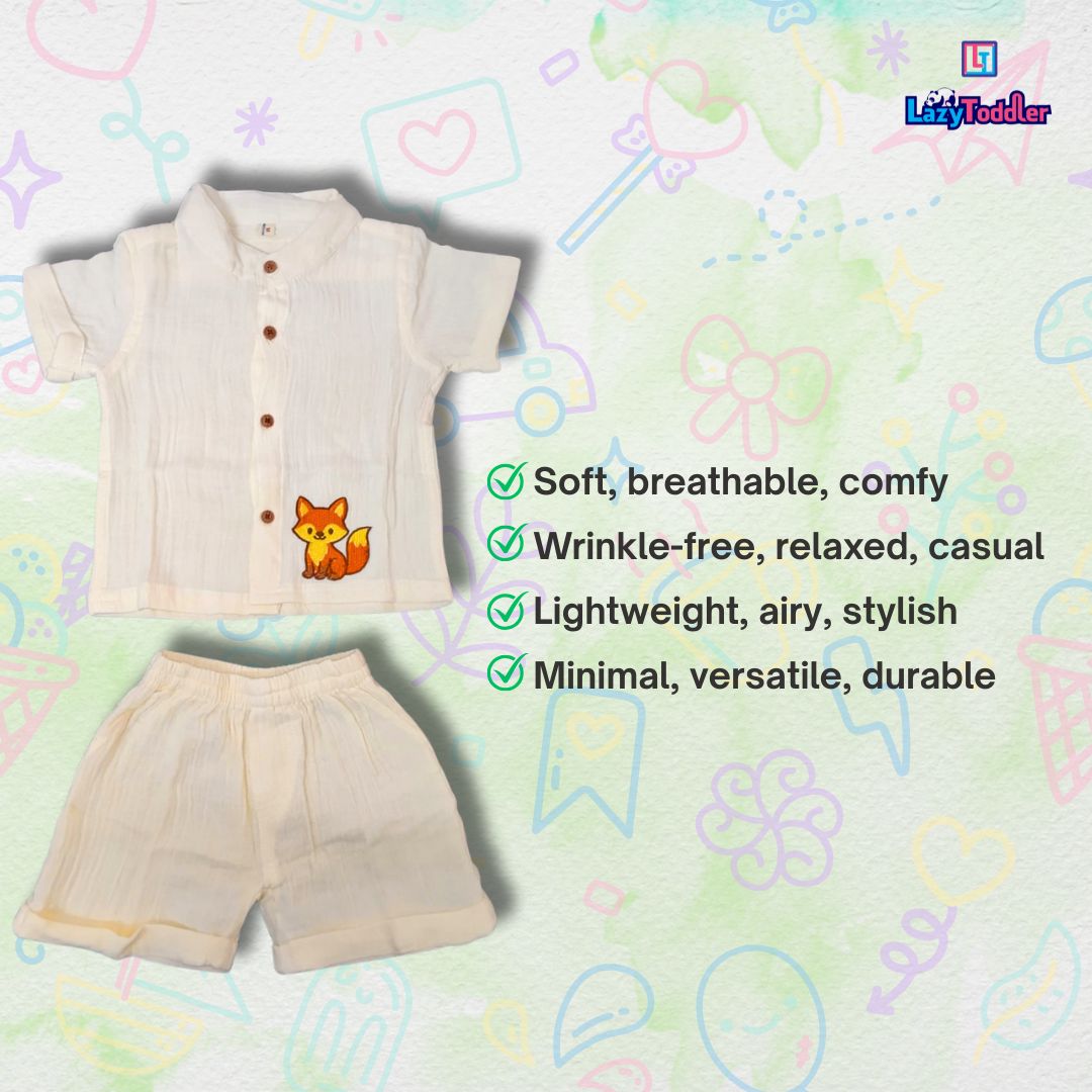 LazyToddler Crinkle Muslin Night Half Suit – Soft & Breathable (Pastel Yellow)