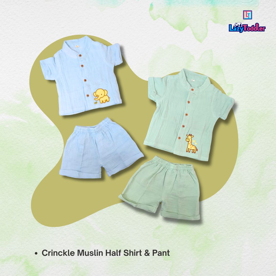 LazyToddler Crinkle Muslin Night Half Suit – Soft & Breathable (Pastel Yellow)