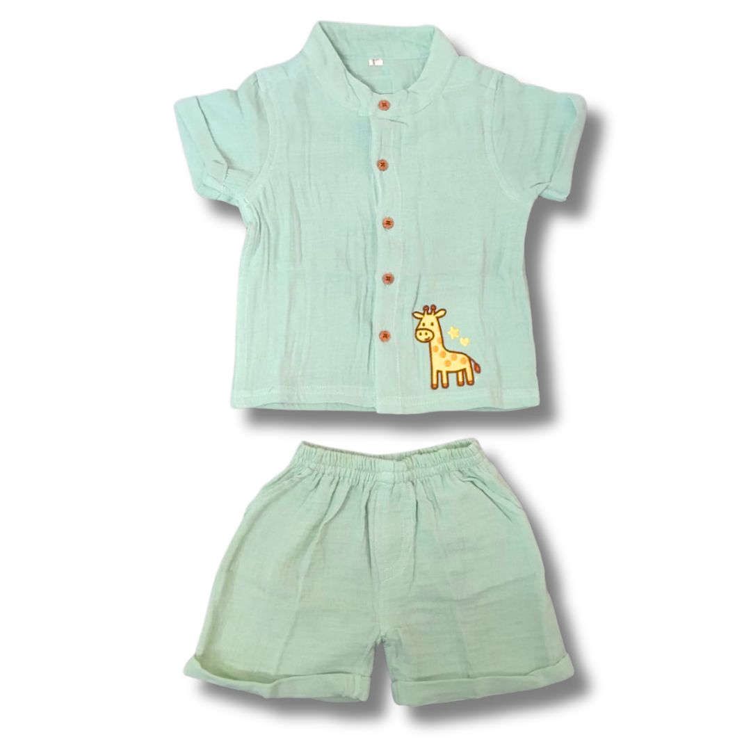 LazyToddler Crinkle Muslin Night Half Suit – Soft & Breathable (Sea Gree)