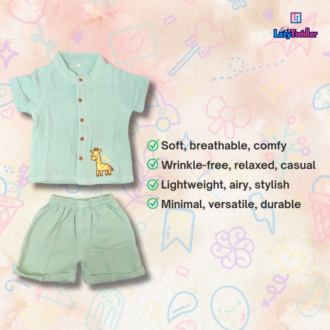 LazyToddler Crinkle Muslin Night Half Suit – Soft & Breathable (Sea Gree)