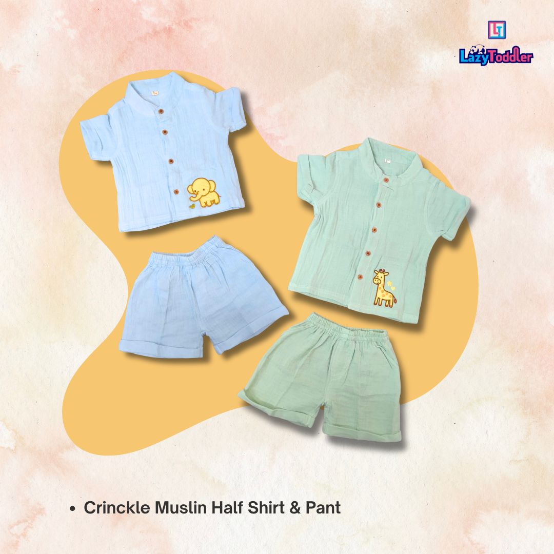 LazyToddler Crinkle Muslin Night Half Suit – Soft & Breathable (Sea Gree)