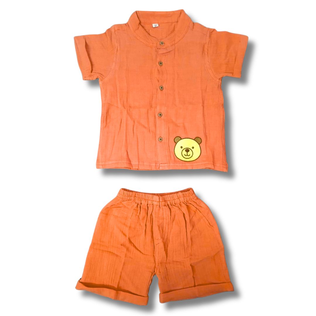 LazyToddler Crinkle Muslin Night Half Suit – Soft & Breathable (Pastel Maroon)