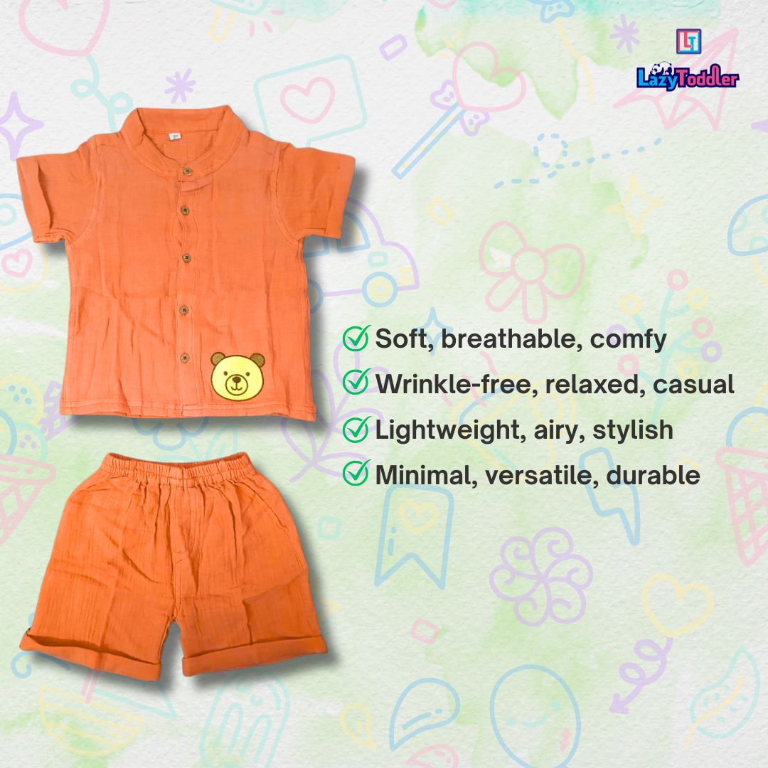 LazyToddler Crinkle Muslin Night Half Suit – Soft & Breathable (Pastel Maroon)
