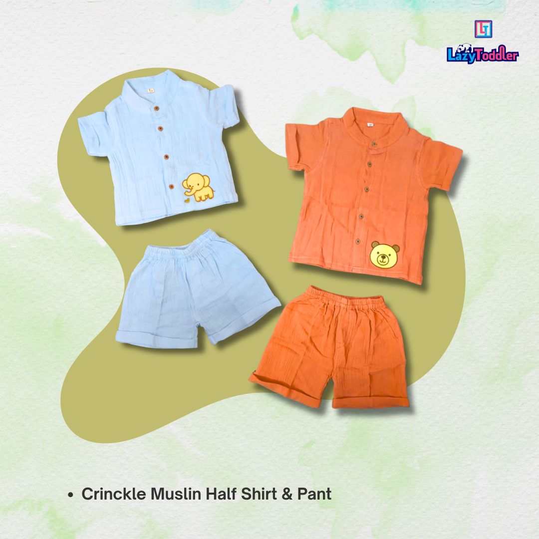 LazyToddler Crinkle Muslin Night Half Suit – Soft & Breathable (Pastel Maroon)