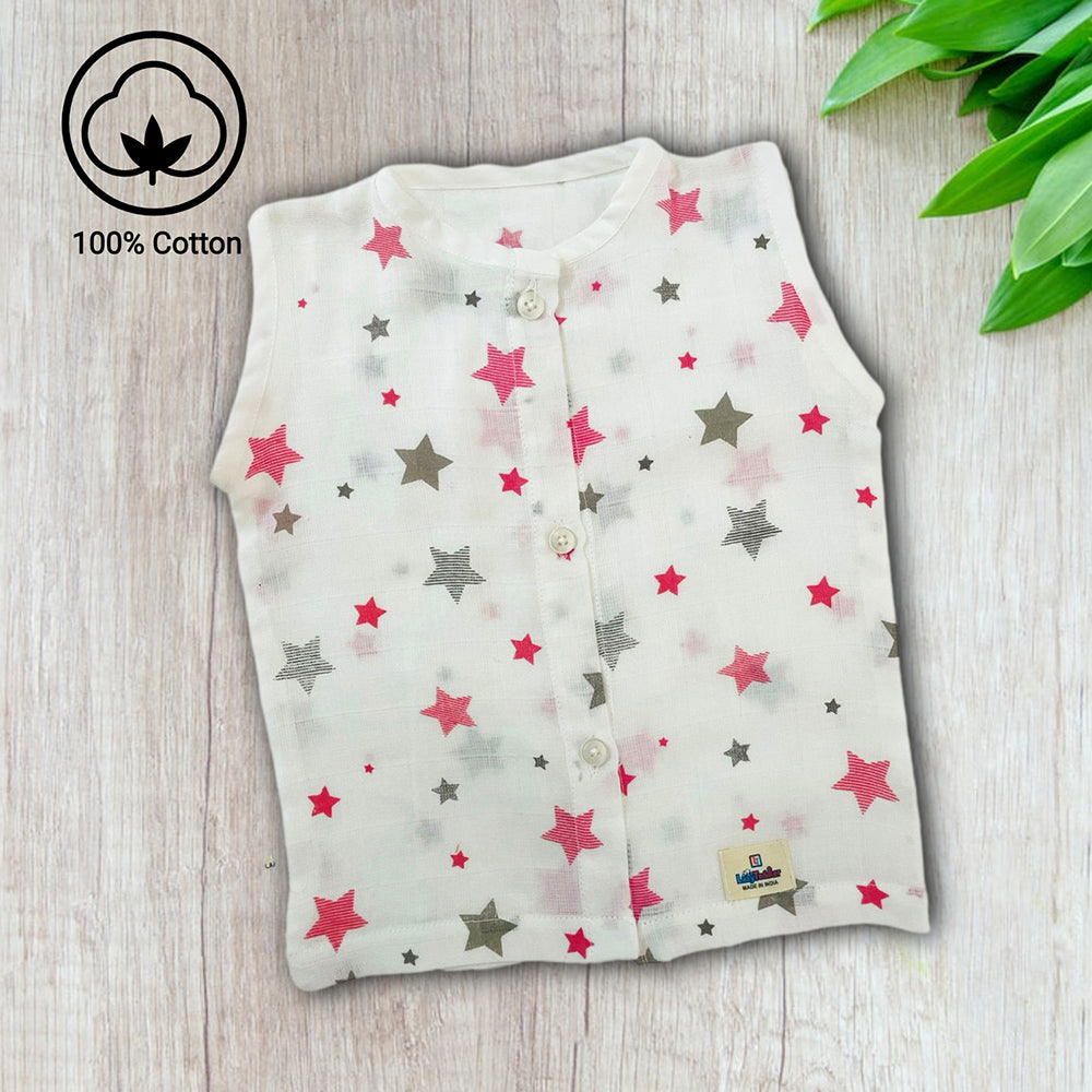 New Parents Gift Pink Star Theme Muslin Swaddle Blanket Muslin Jhabla (Top) Muslin Nappy (Diaper) Muslin Bibs Muslin Wash Cloth Eight-Piece Baby Set Nursery Essentials lazytoddler.com
