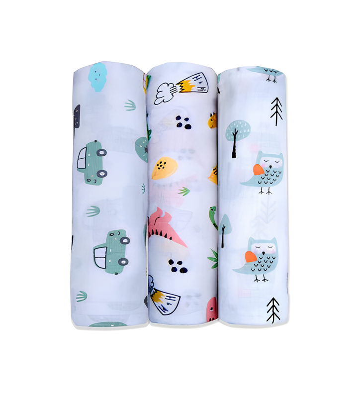 Muslin Swaddle Set of 3 - Car - Dino - Fox