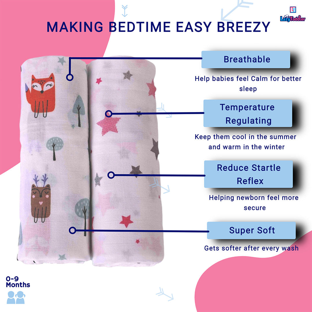 Soft baby wraps Breathable swaddling blankets Cotton muslin swaddles Newborn swaddle cloths Infant receiving blankets lazytoddler.com