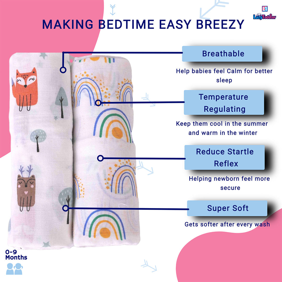 Super soft baby blankets 100% cotton swaddles Cozy infant wraps Gentle baby swaddle cloths Dual pack muslin blankets lazytoddler.com