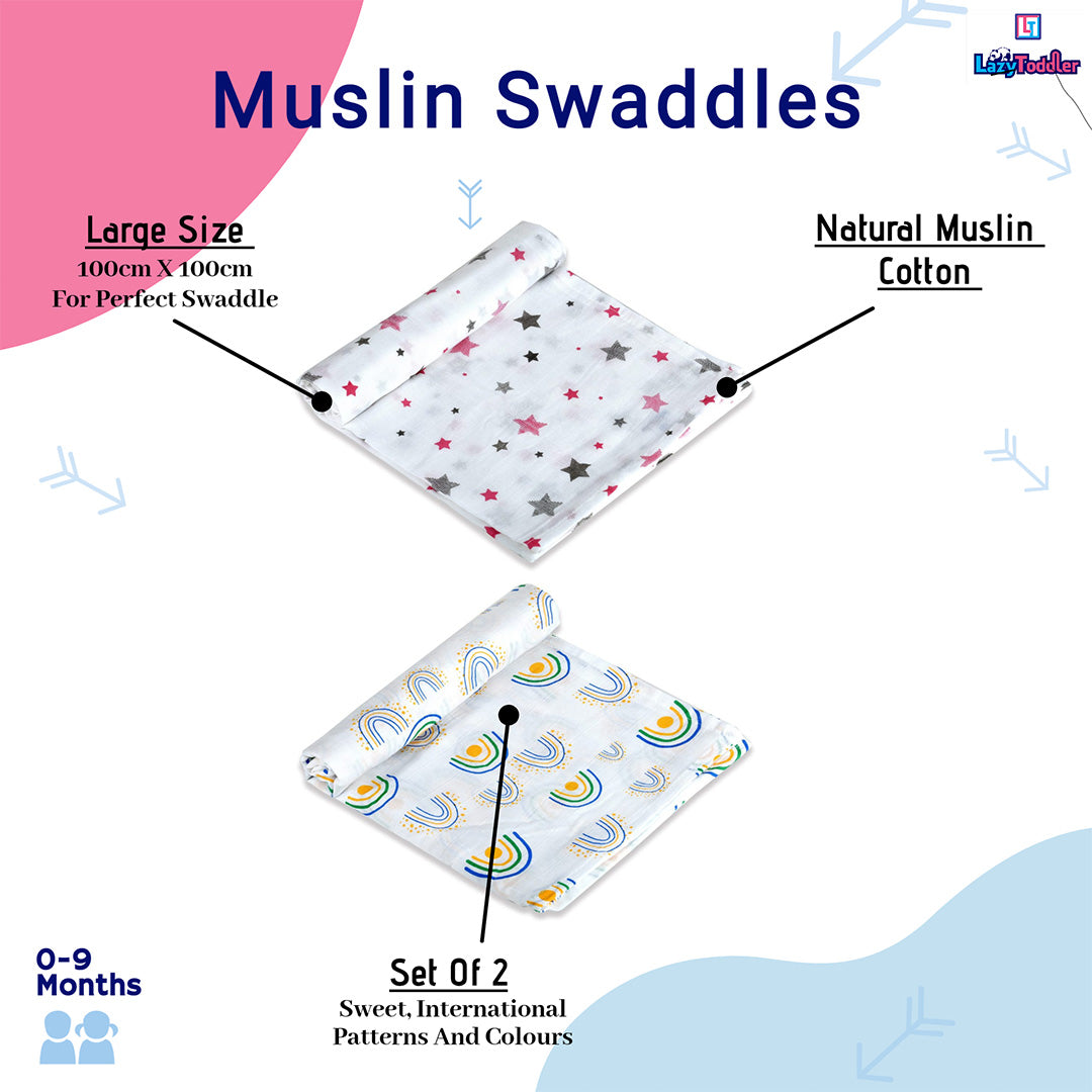 Super soft baby blankets 100% cotton swaddles Cozy infant wraps Gentle baby swaddle cloths Dual pack muslin blankets lazytoddler