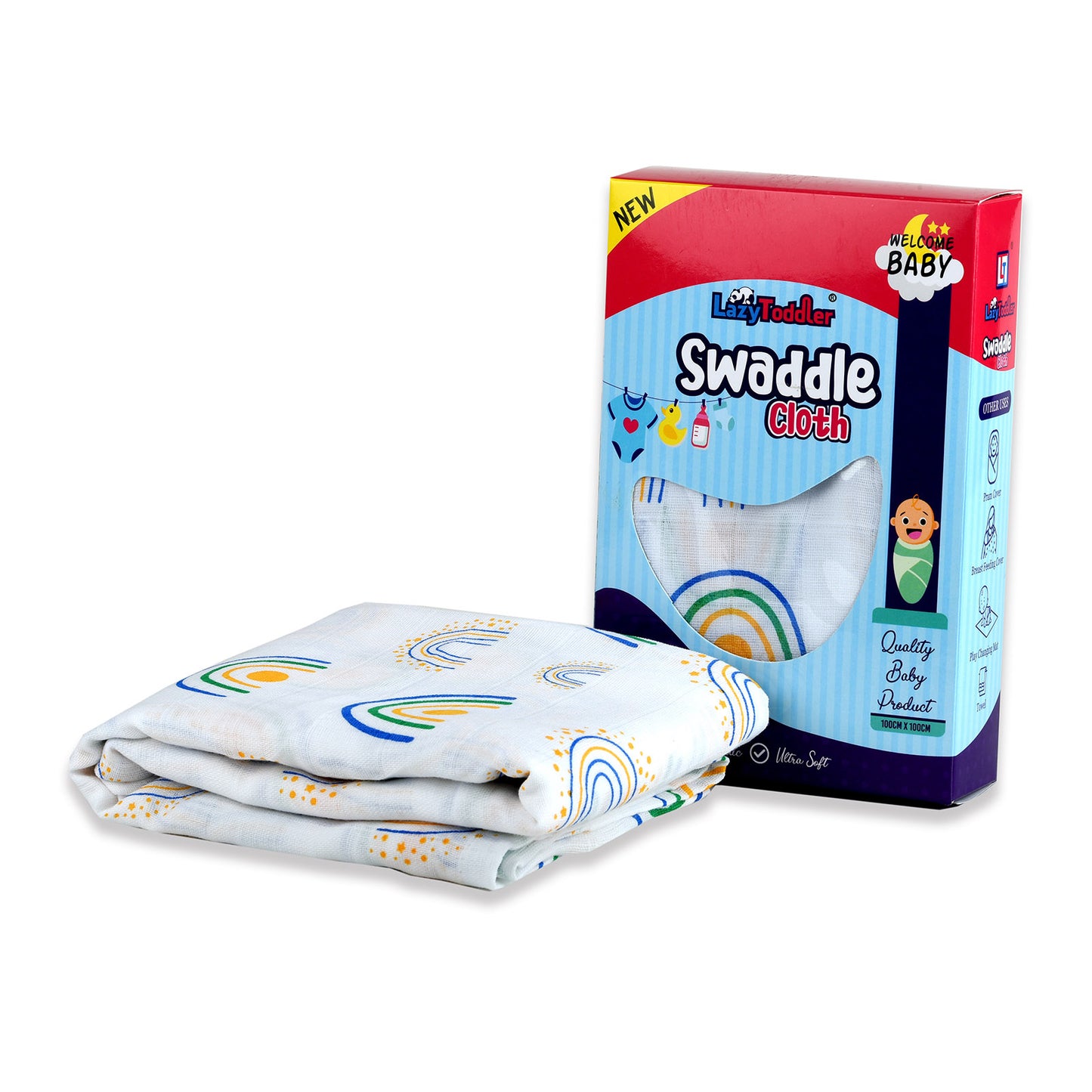 muslin swaddle, 100% cotton, muslin fabric baby wraps design of Rainbow