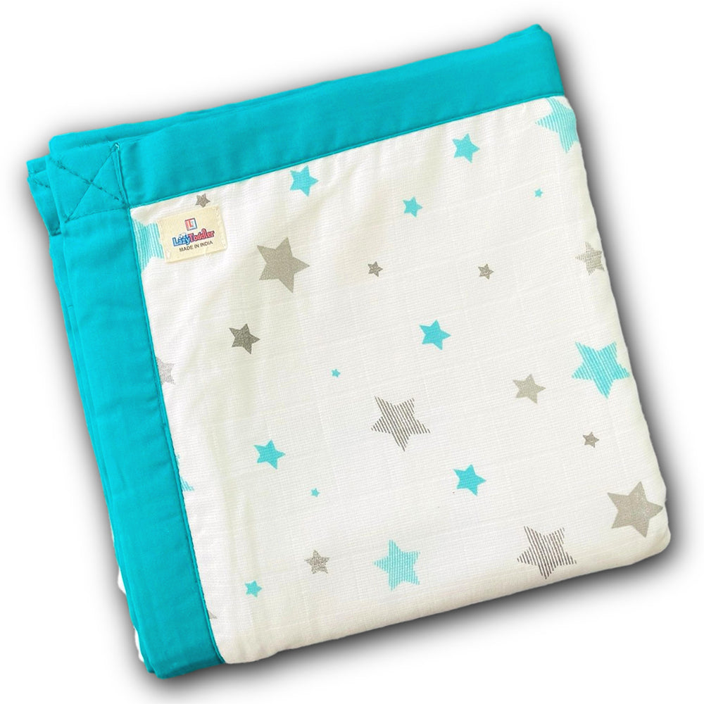 Muslin Quilt - 6 layers of of Incredibly Muslin Softness Great for Toddler and Young Child - Blue Star Design