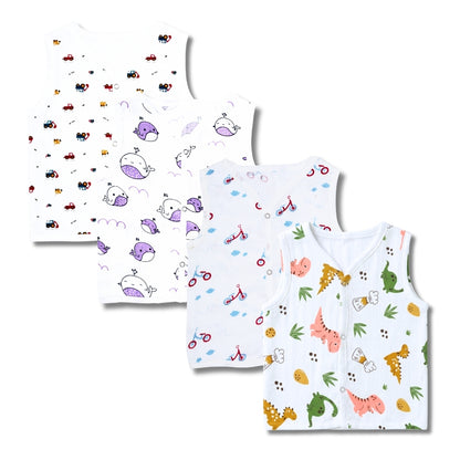 Premium Muslin Printed Push-Button Jhabla Pack of 4 - Mix Print