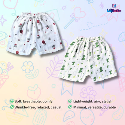 LazyToddler Summer Essential Pack of 3 Pure Muslin Cotton Shorts for Toddlers Infants