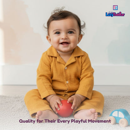 Crinkled Muslin Full Night Suit Premium Open Collar