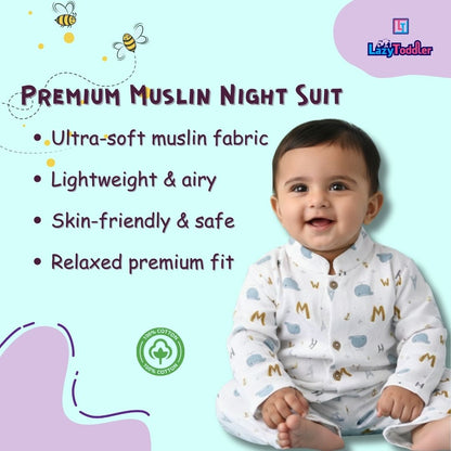 Premium Muslin Chinese Collar Co-ord Set Full Shirt & Pant (Bear)