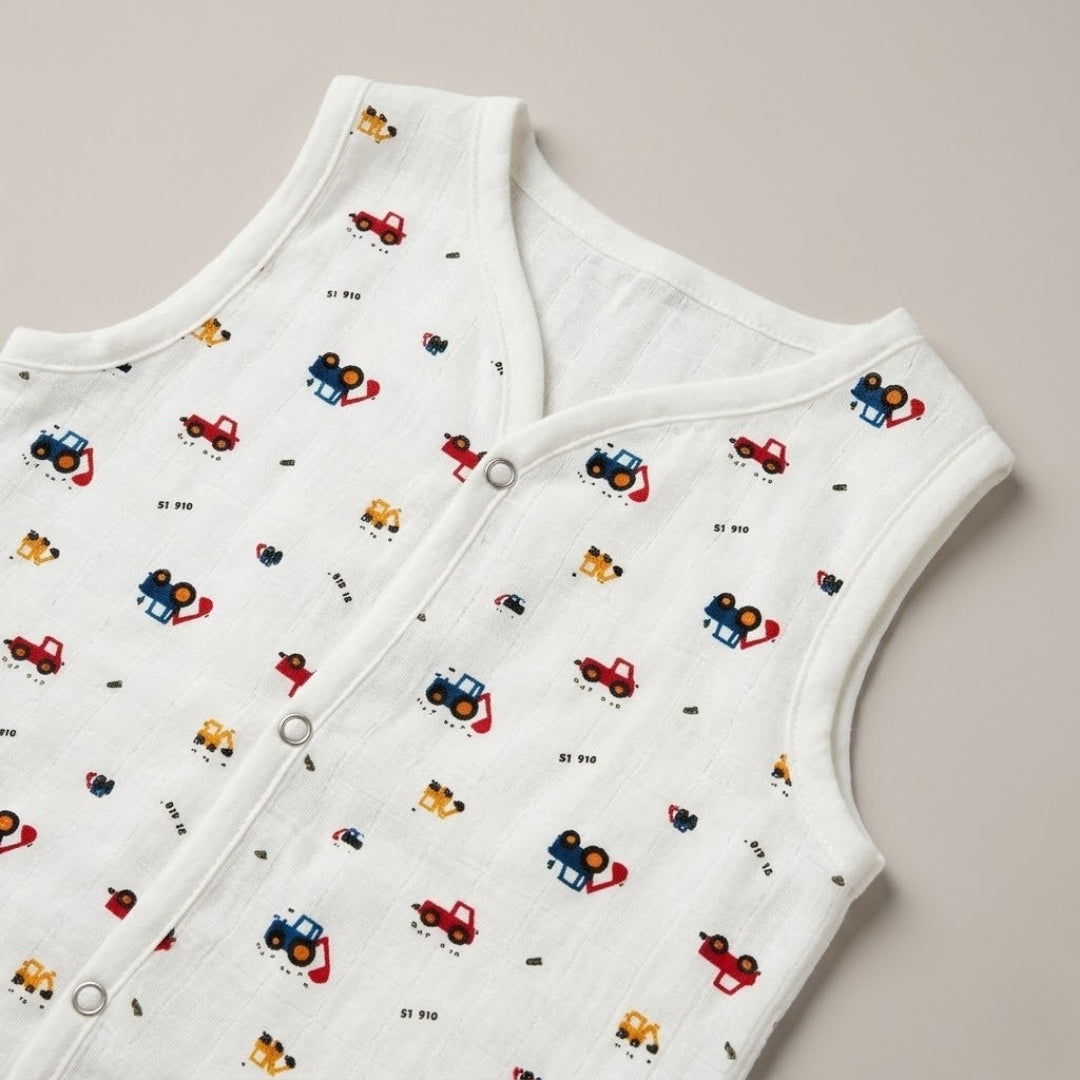Premium Muslin Printed Push-Button Jhabla Pack of 4 - Mix Print