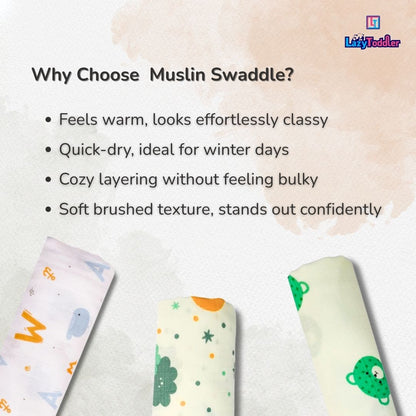 LazyToddler Muslin Swaddle Set of 3 – Moon , Sun & Cloud – Newborn Baby Blanket