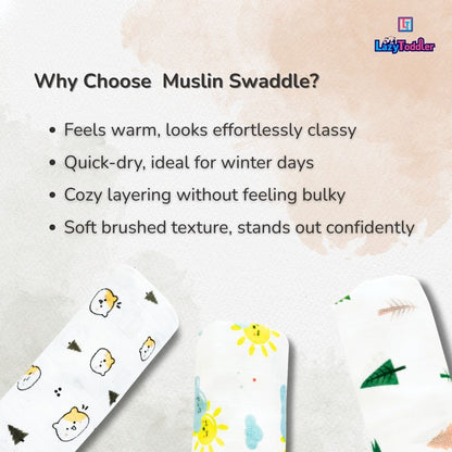 Lazytoddler Muslin Swaddle Printed Design (Triangle , Sun , Car) Set of 3