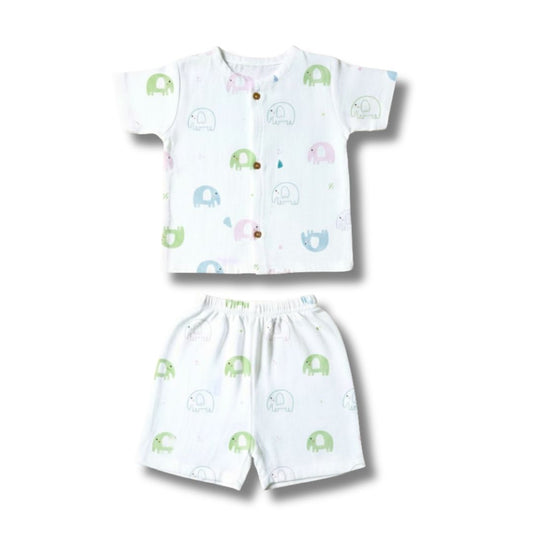 Muslin Premium Co-ord Set Short Sleeve Shirt and Short Designer Suit (Elephant)