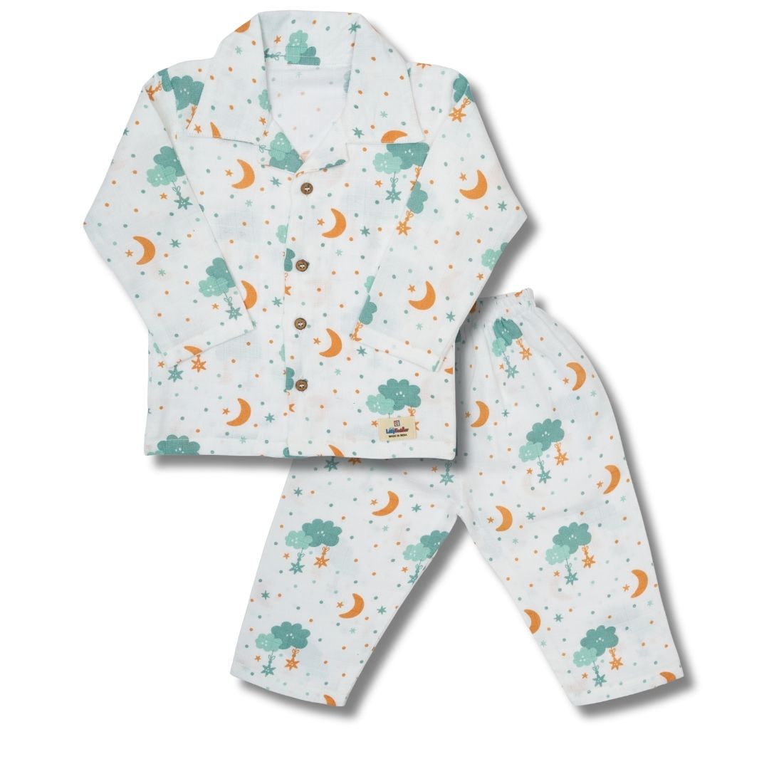 Premium Muslin Western Collar Co-ord Set (Cloud)  Full Shirt & Pant