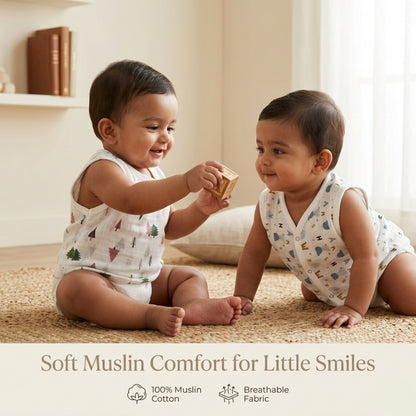 Premium Muslin Printed Push-Button Jhabla Pack of 4 - Mix Print