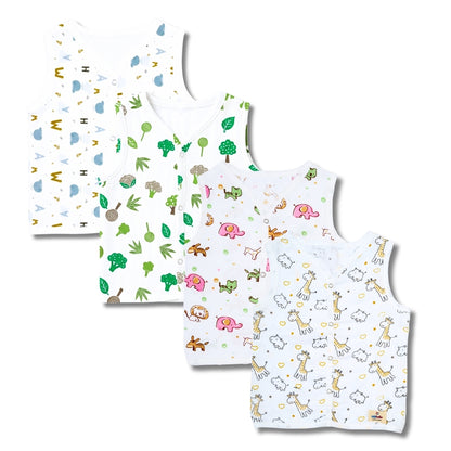 Premium Muslin Printed Push-Button Jhabla Pack of 4 - Mix Print