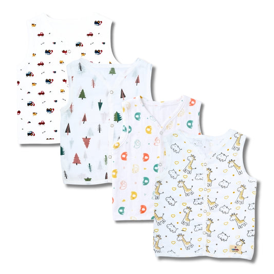 Premium Muslin Printed Push-Button Jhabla Pack of 4 - Mix Print