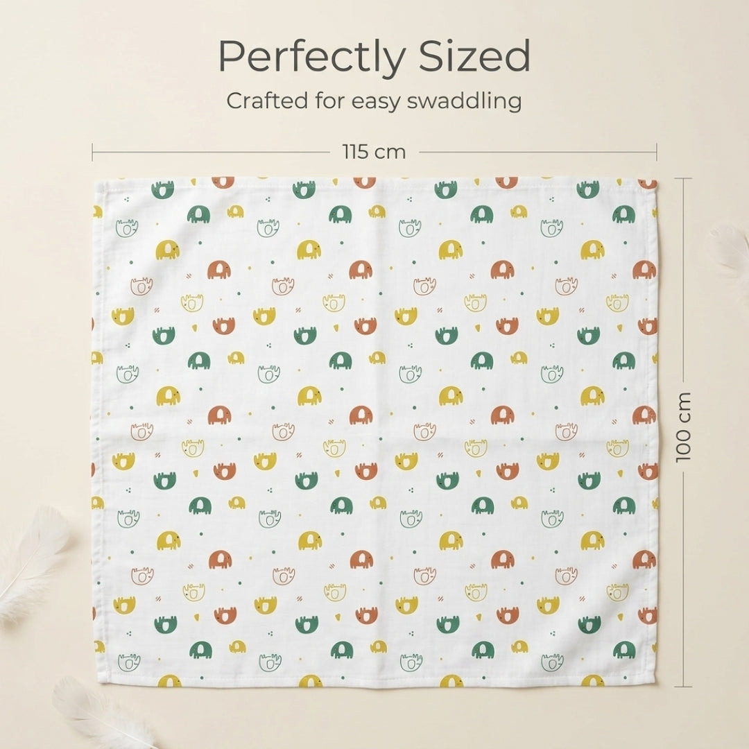 Premium Organic Muslin Cotton Swaddle Single Blue Dino Desgine
