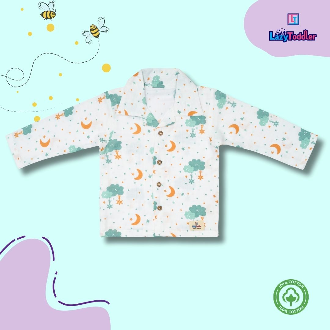 Premium Muslin Western Collar Co-ord Set (Cloud)  Full Shirt & Pant