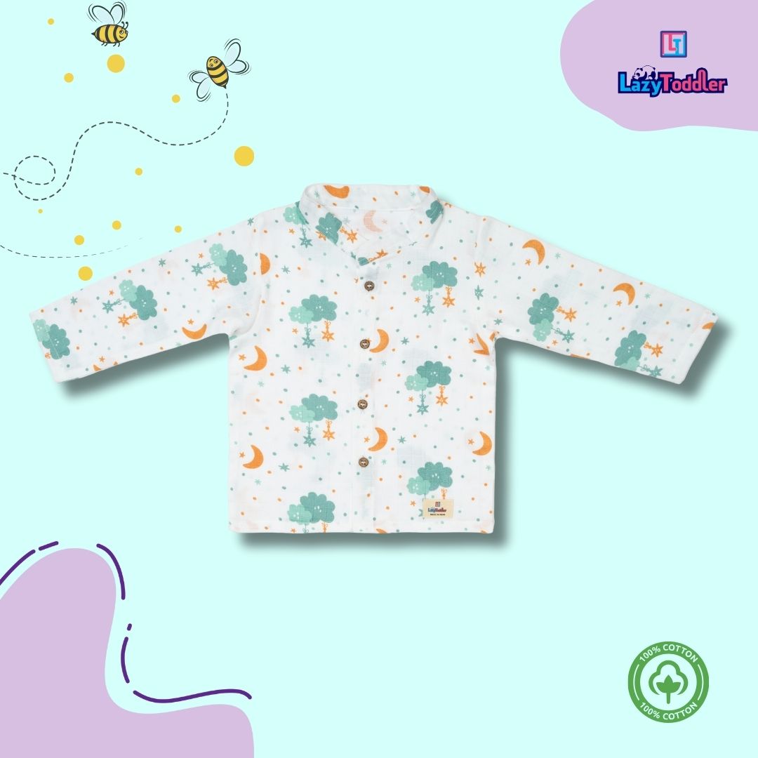 Premium Muslin Chinese Collar Co-ord Set Full Shirt & Pant (Cloud)