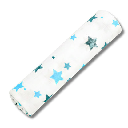 Premium Organic Muslin Cotton Swaddle Single Blue Star Desgine