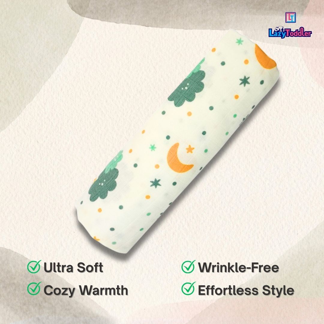 Premium Organic Muslin Cotton Swaddle Single Cloud Desgine