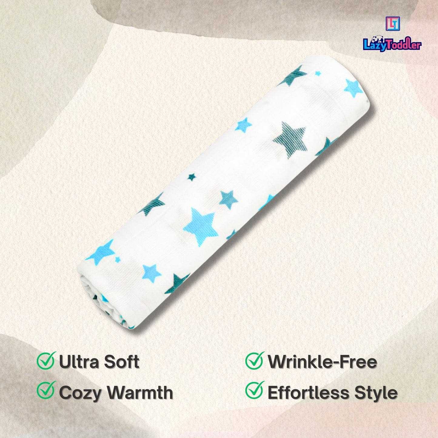 Premium Organic Muslin Cotton Swaddle Single Blue Star Desgine